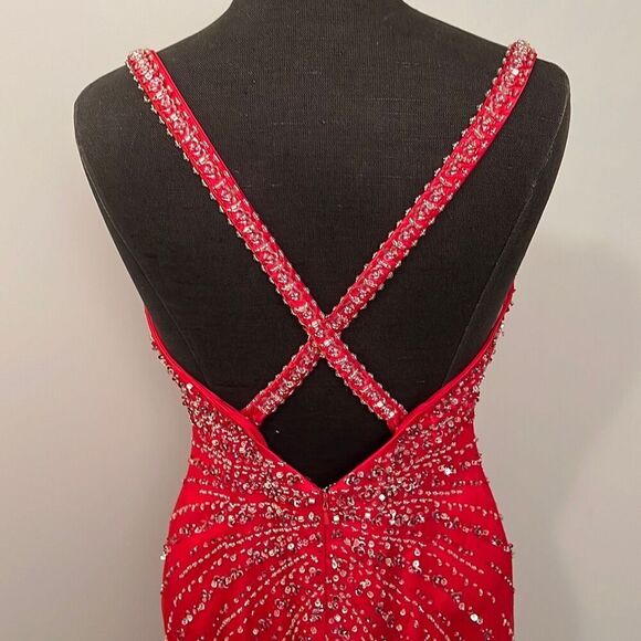 Alfred Angelo, Red Beaded Maxi Prom Dress - Picture 9 of 16